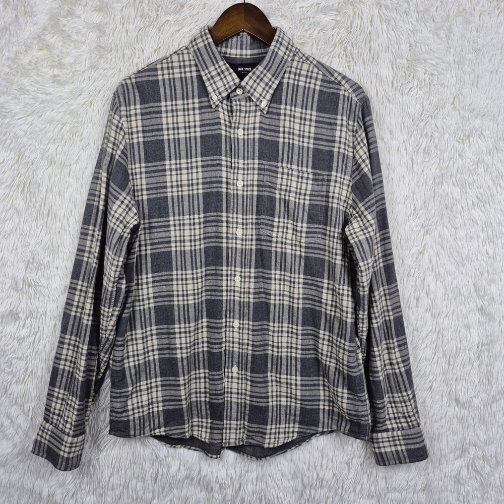 Jack‎ Spade Mens Grey Plaid Flannel Button Down Double Knit Shirt Large Preppy